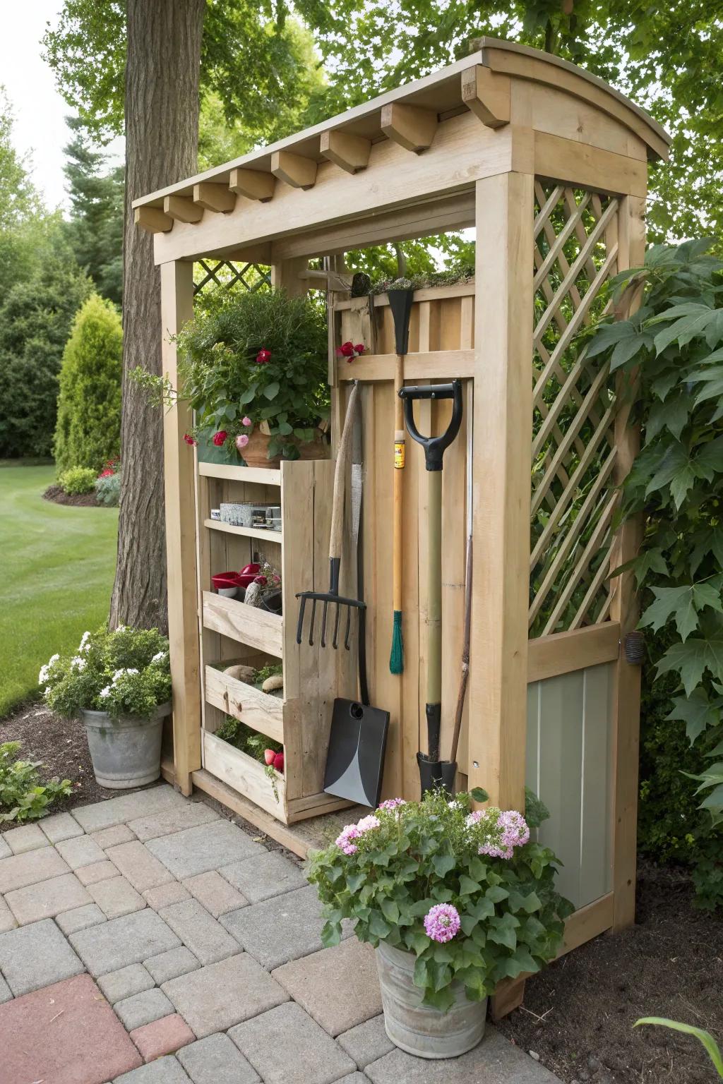 A tool arbor integrates organization into your garden.