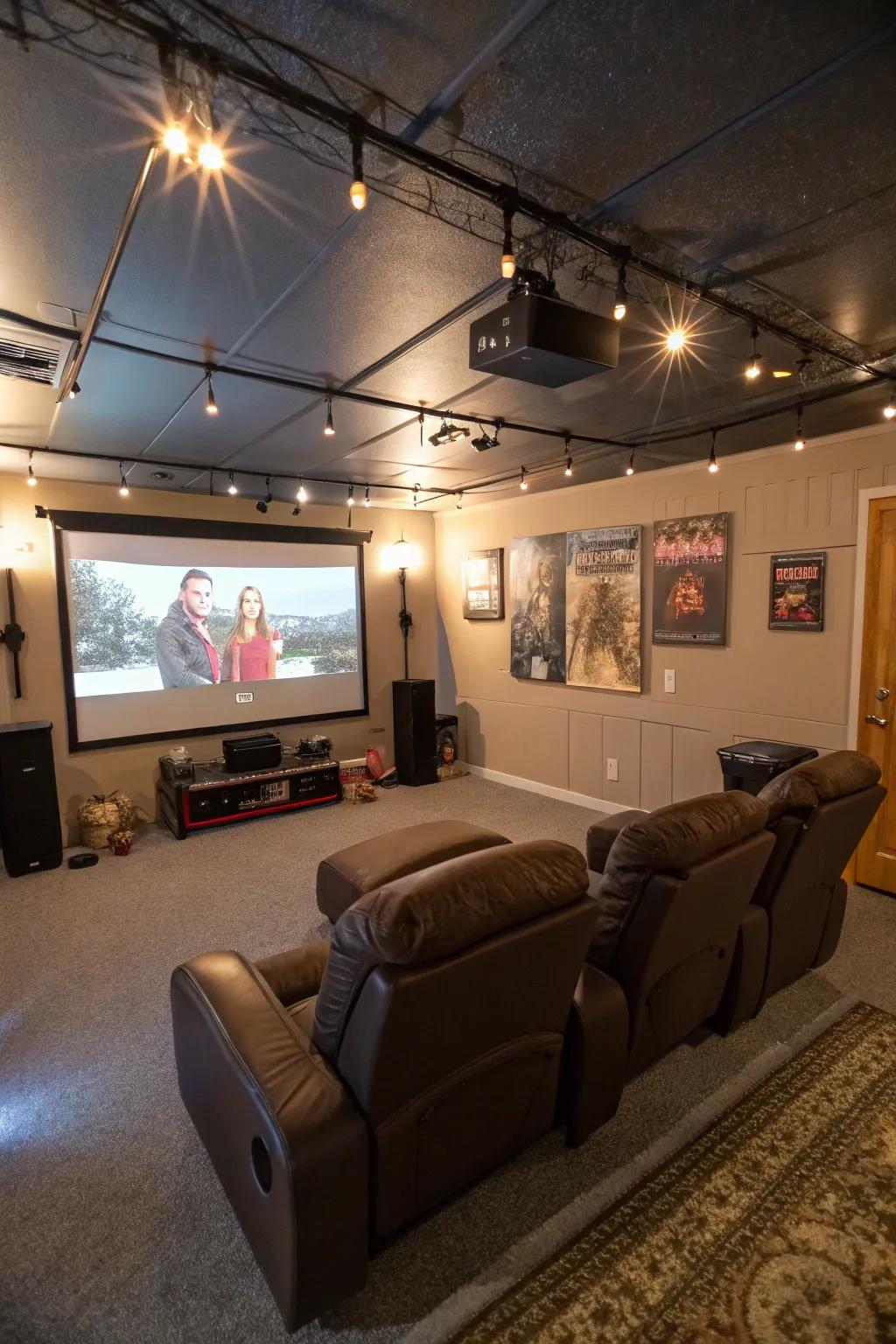 Redesign your garage into a luxurious cinematic retreat featuring sumptuous seating options and a sprawling screen.
