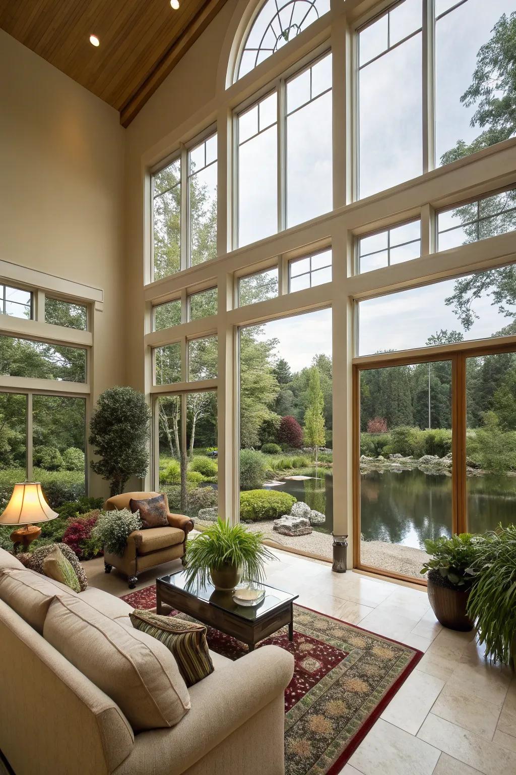 Floor-to-ceiling windows heighten the sensation of space and nature’s embrace.