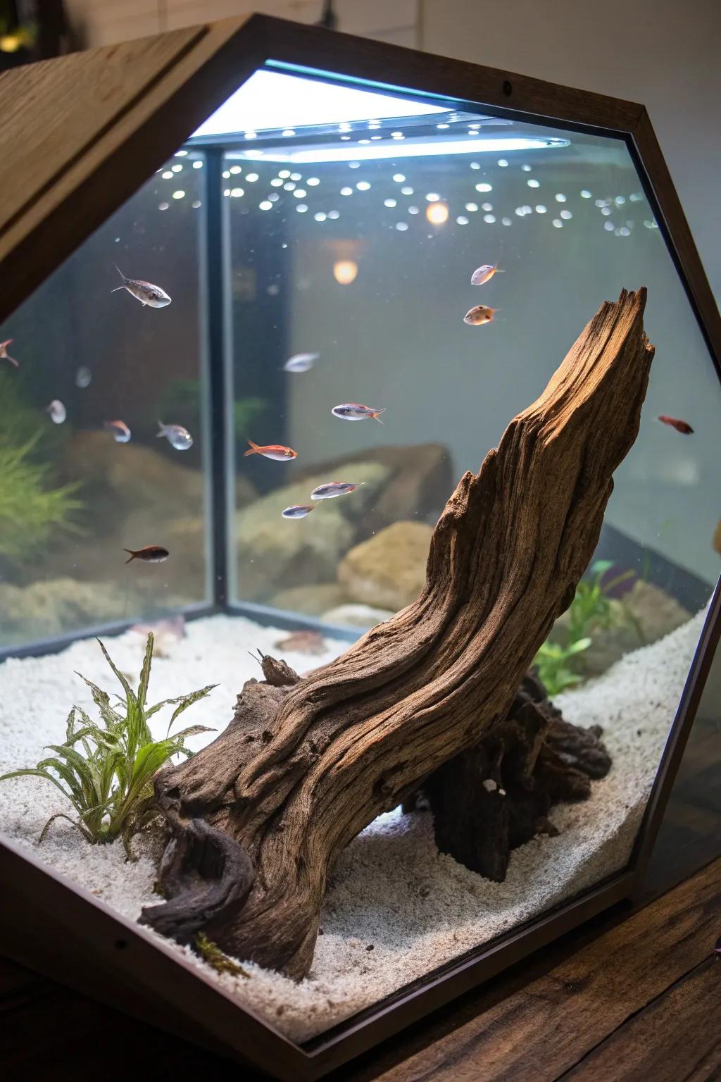 Driftwood brings raw allure and a natural point of interest.