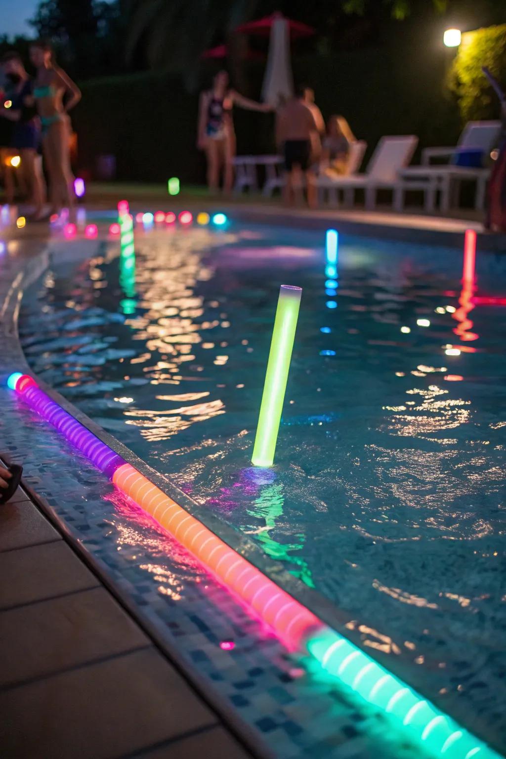 Glowing elements provide an enchanting touch to your nighttime pool celebration.