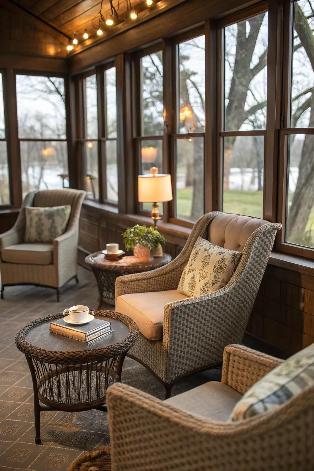 A snug seating area perfect for unwinding.