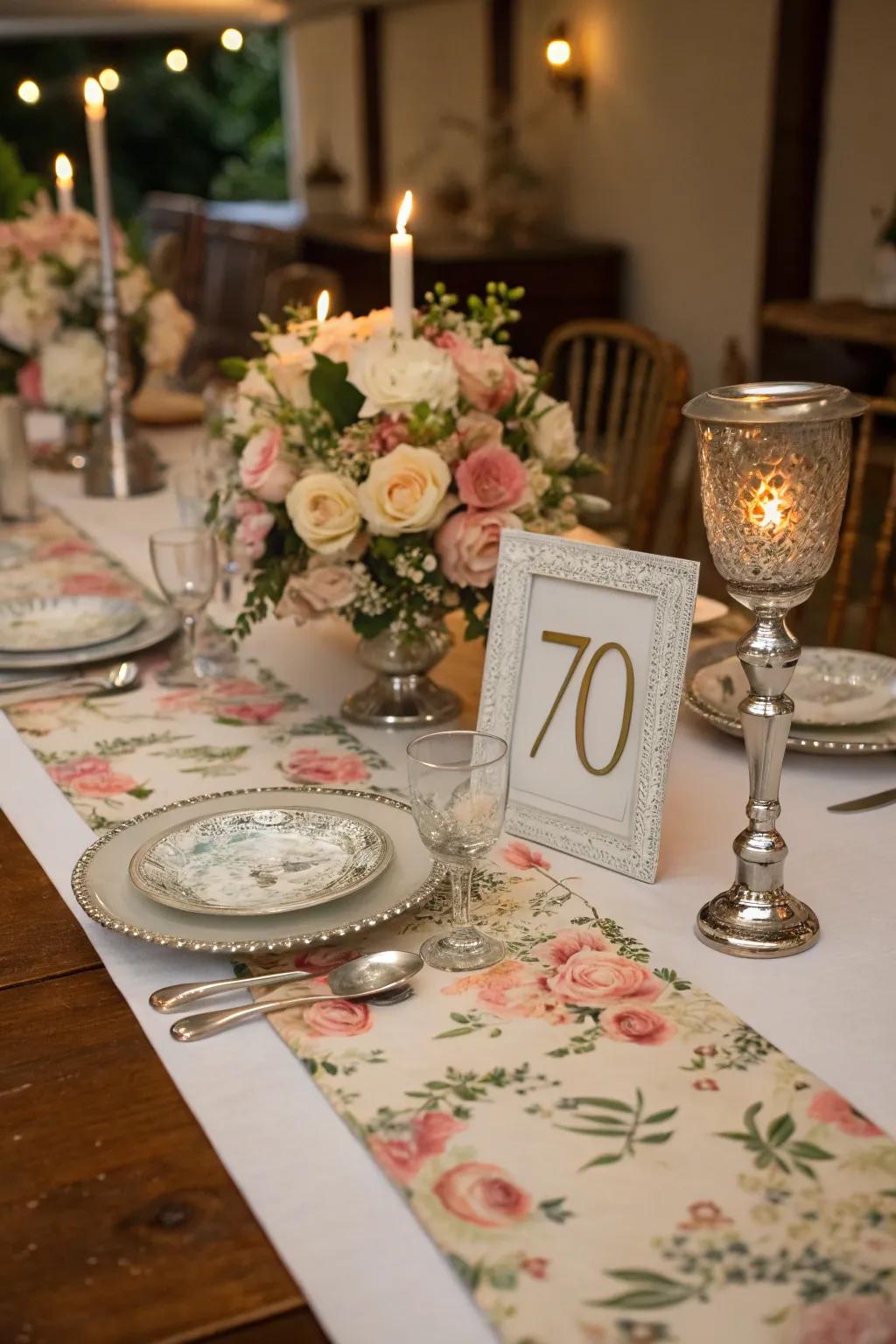 An exquisite table setting ideal for a 70th birthday celebration.