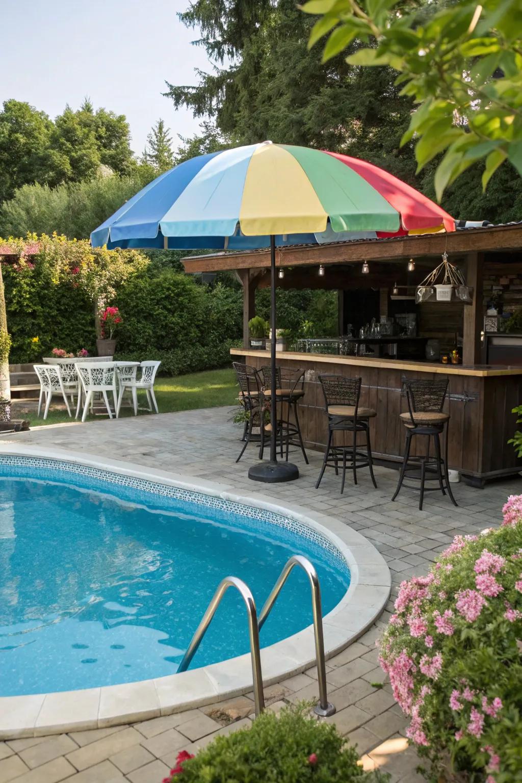 Add a bright splash of shade to your pool bar with a stylish parasol.