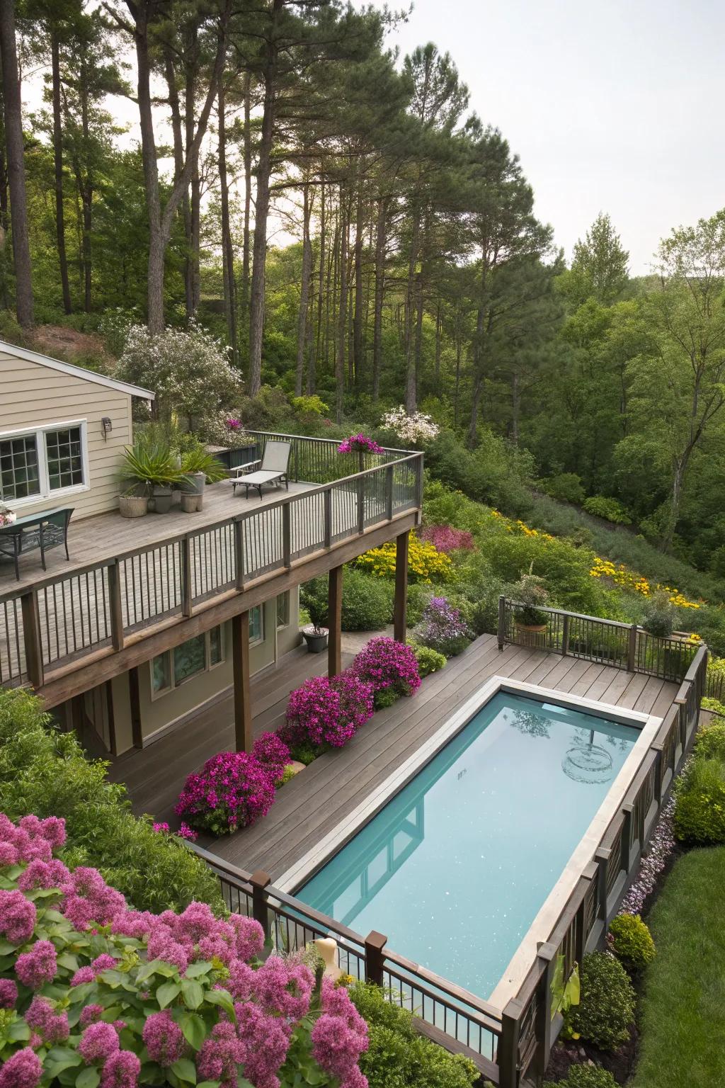 Attain perspective with a raised pool deck.