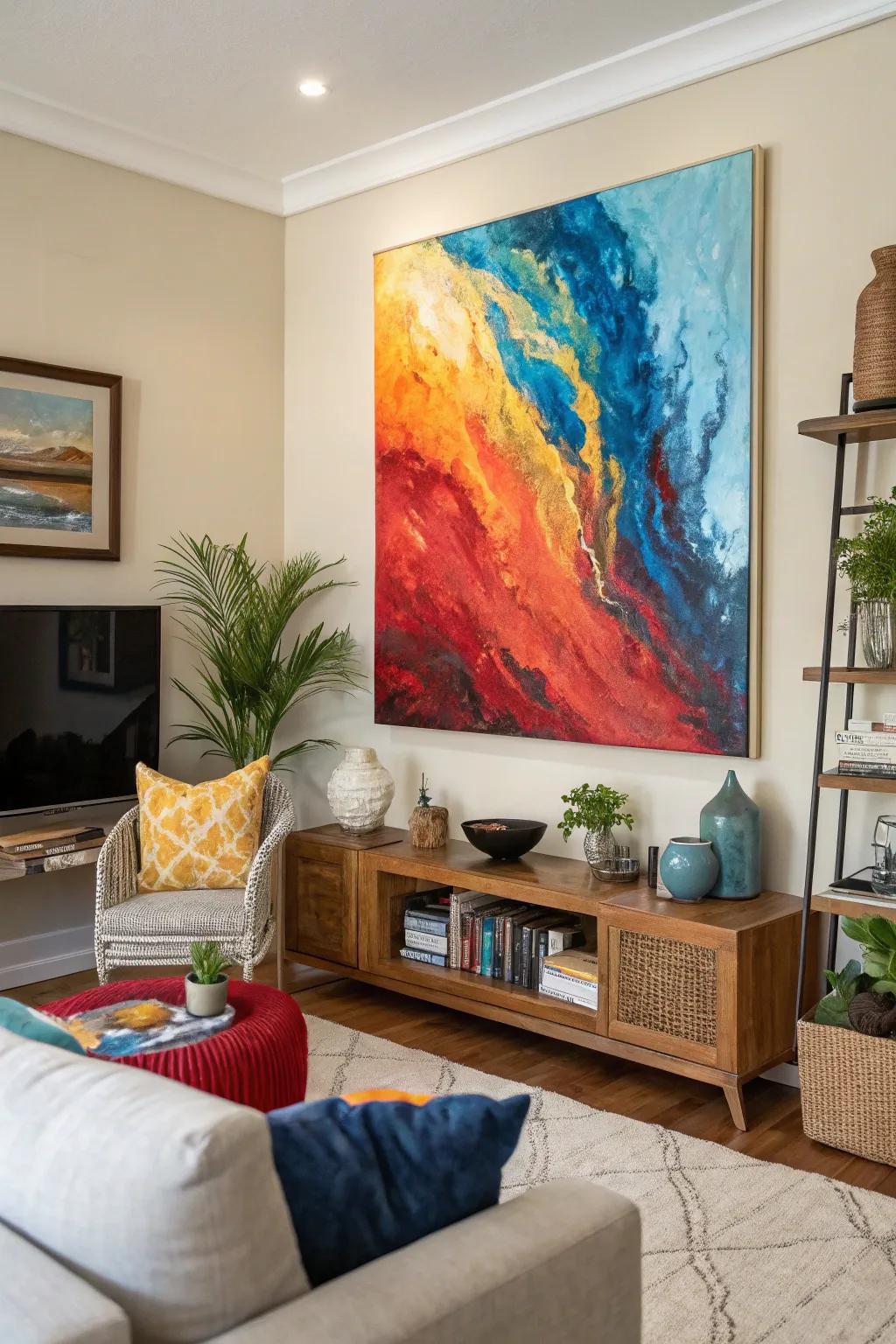 An explosion of colorful shades gives energy to this living room.