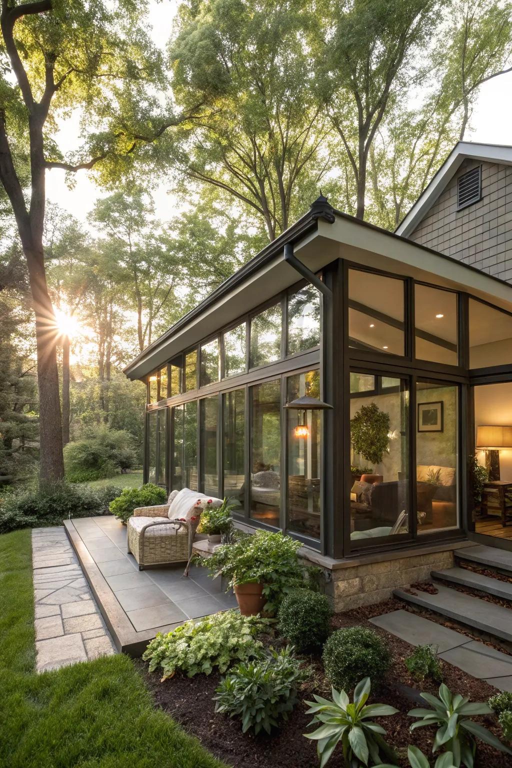 A glass enclosure that welcomes the outdoors