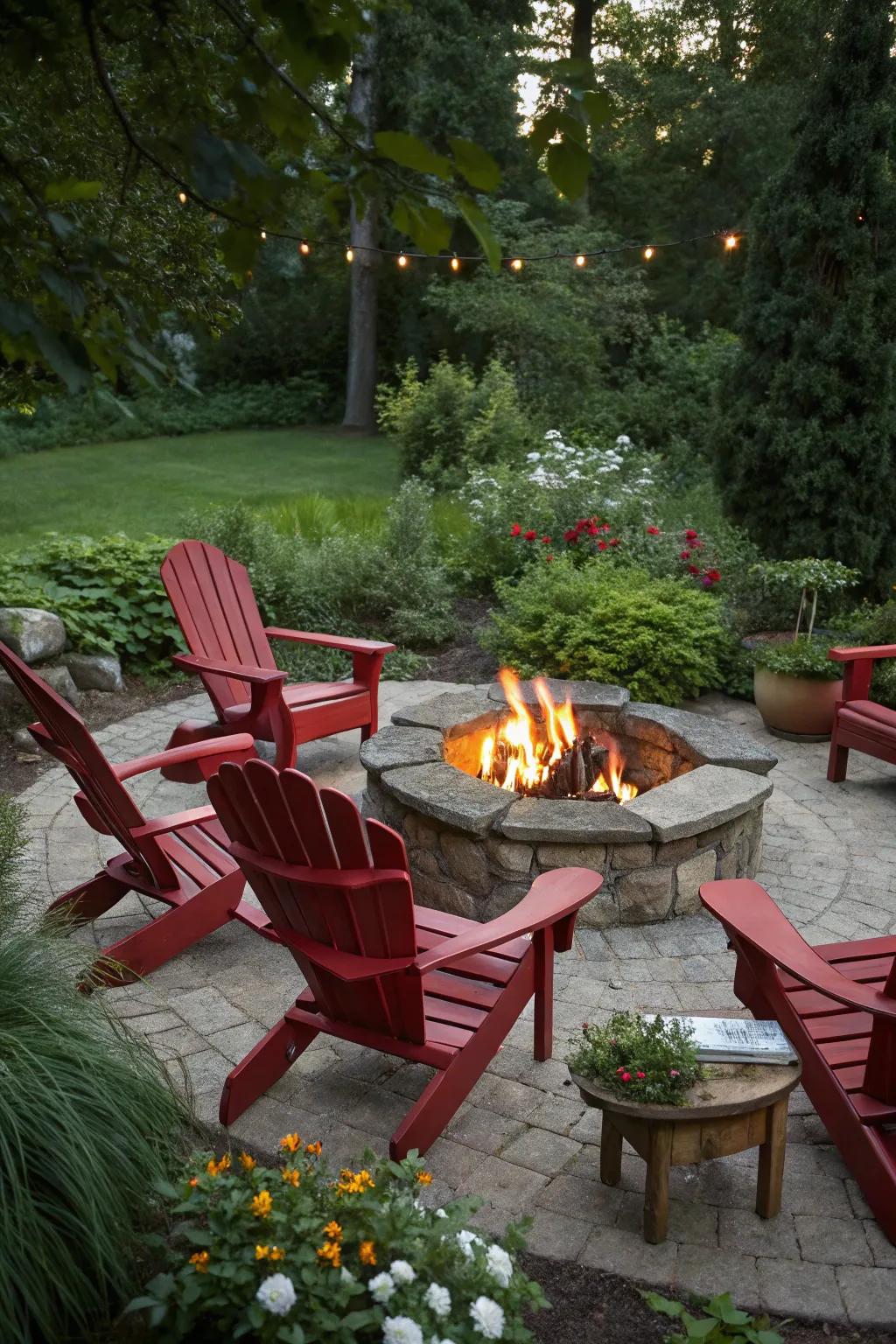 Bold red chairs adding power to the yard.