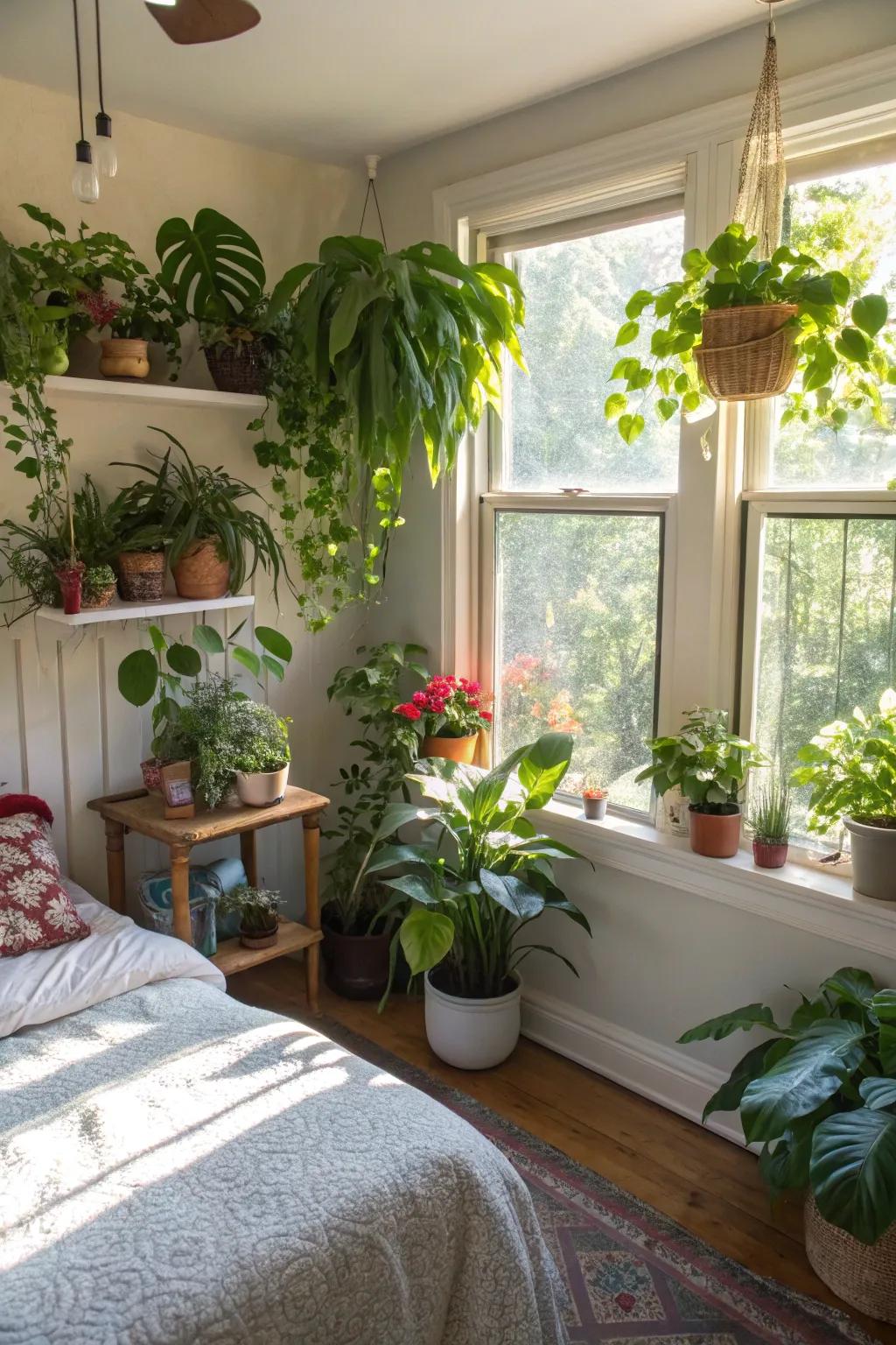Lush flora ushers nature into the bedroom.