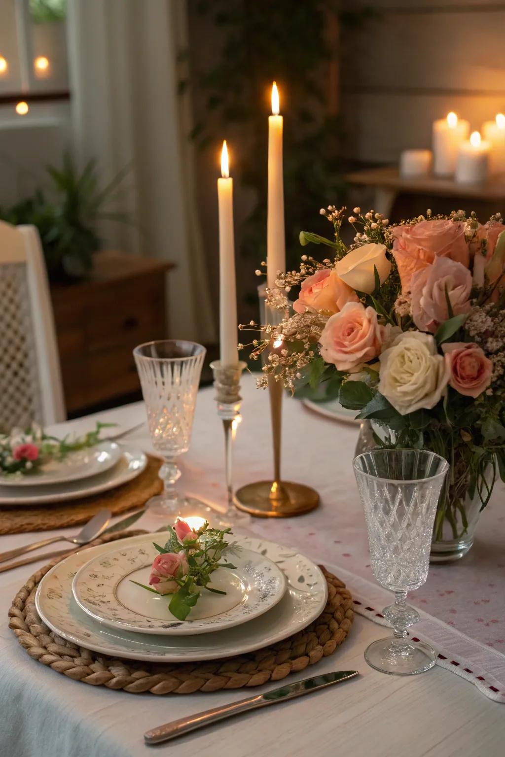 Create an intimate setting with a candlelight supper.