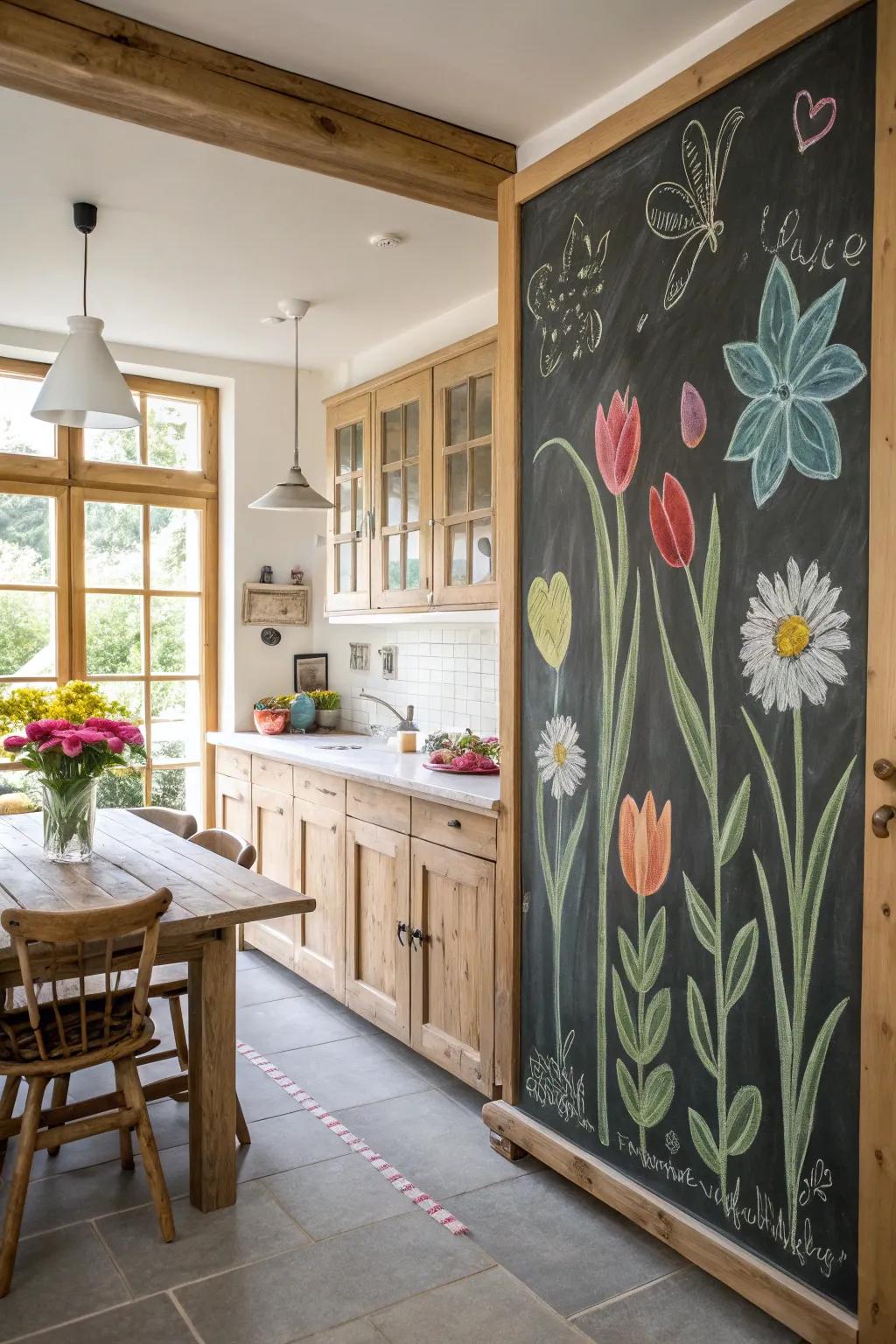 A burst of floral beauty on a spring chalkboard.