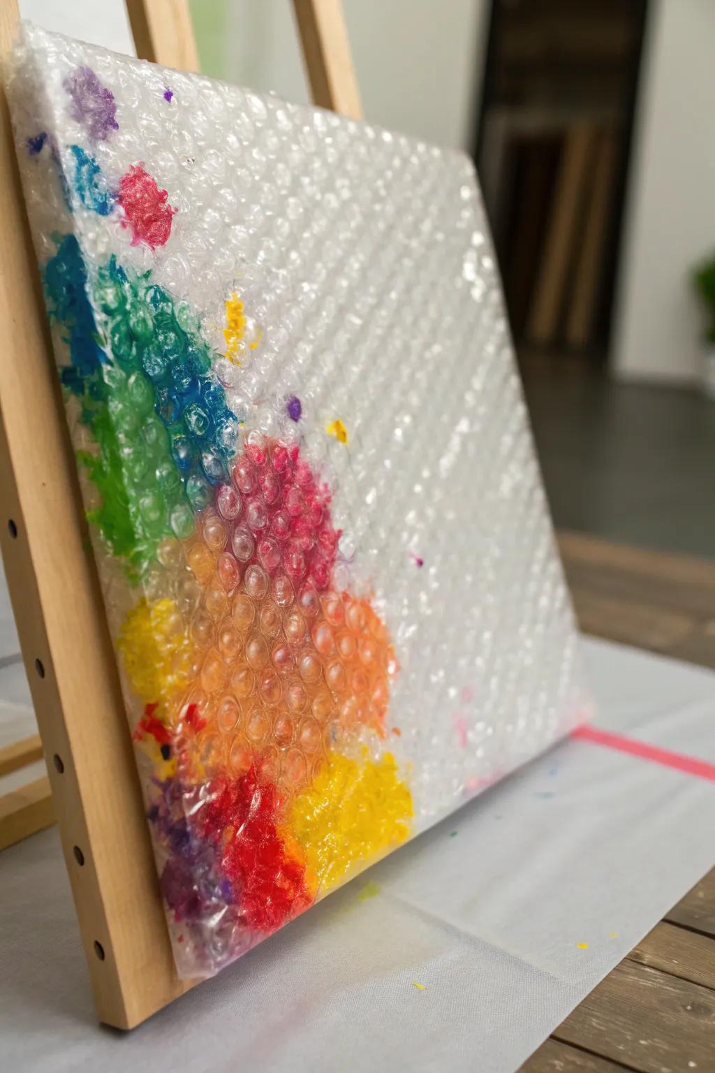 Fabricate playful textures utilizing bubble wrap for an enthralling art creation. <strong><em>Playful textures await!</em></strong>” loading=”lazy” class=”pimg”>
	</picture><figcaption>Fabricate playful textures utilizing bubble wrap for an enthralling art creation. <strong><em>Playful textures await!</em></strong></figcaption></figure>
<p>Did you know that bubble wrap can also be an art medium? Submerge it in paint and stamp it onto your canvas for a spirited, textured impression that introduces depth to your backgrounds. <strong><em>Fun and functional!</em></strong></p>
<h3>Check these products out:</h3>
<ul class=