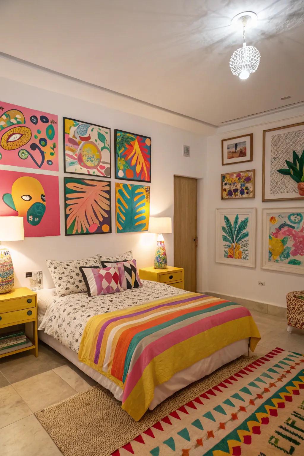 Colorful artwork injects vitality into your private haven.