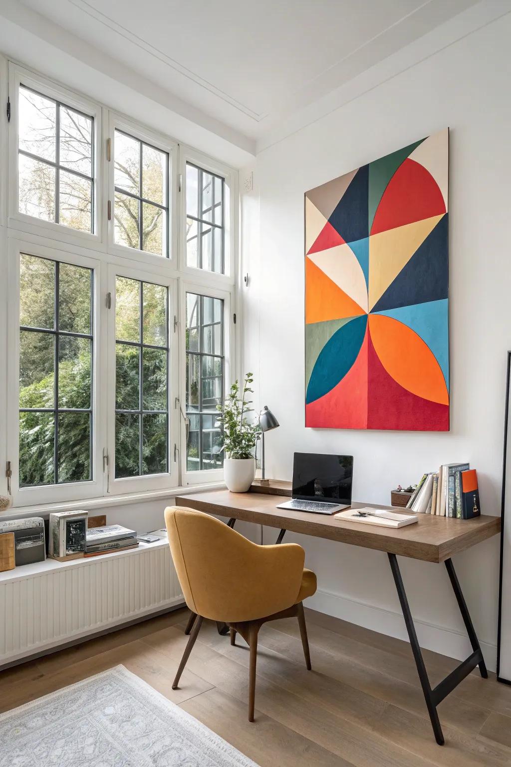 Geometric patterns contribute to the liveliness and energy of your collection of art