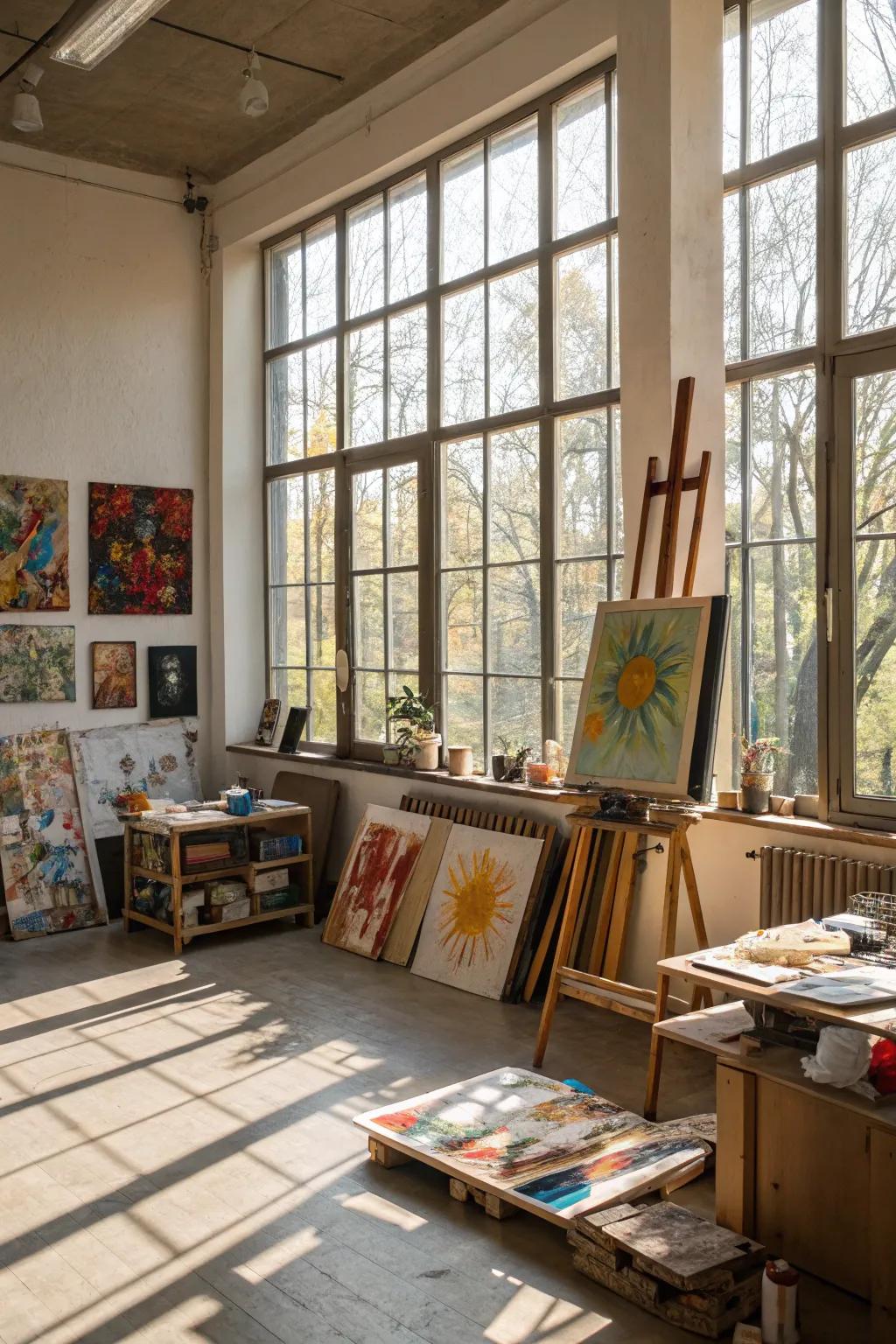 Embrace sunlight to create an inspiring art space filled with natural light.