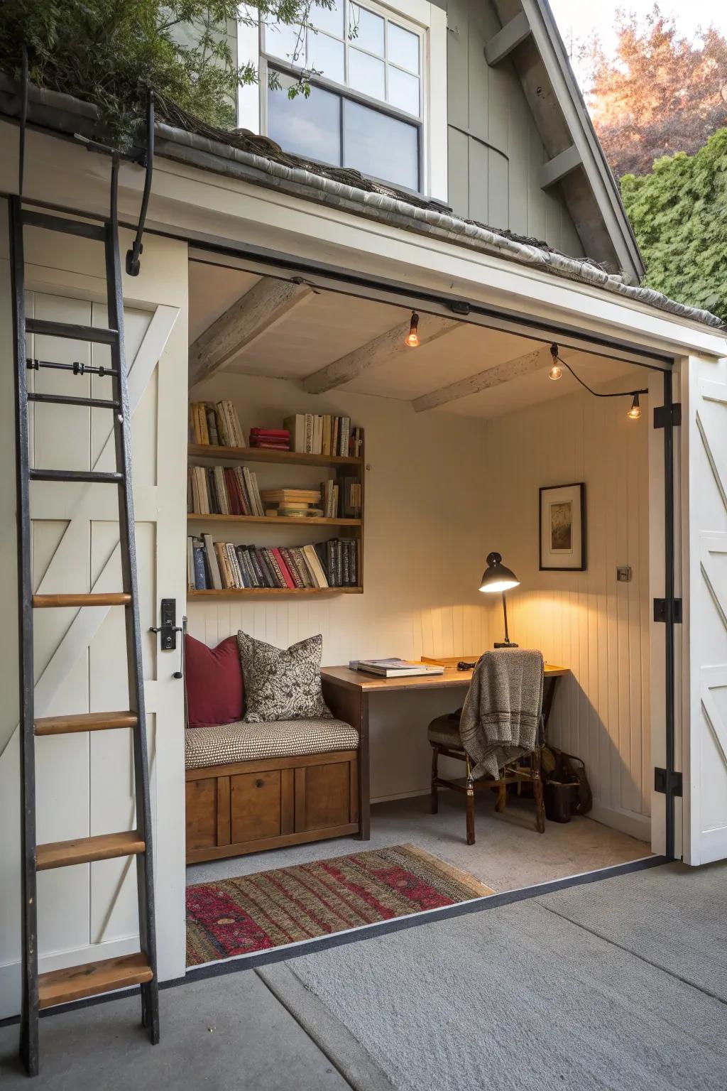 An elevated space above the garage providing a tranquil escape.
