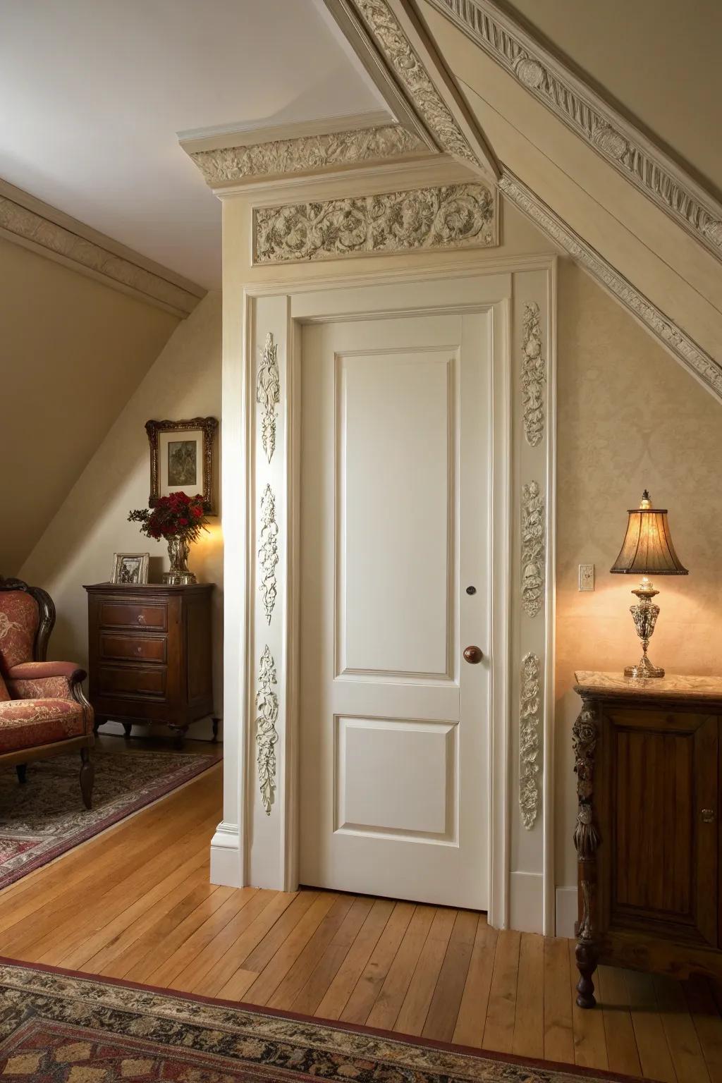 Ornamental trim introduces elegance to your attic's access point.