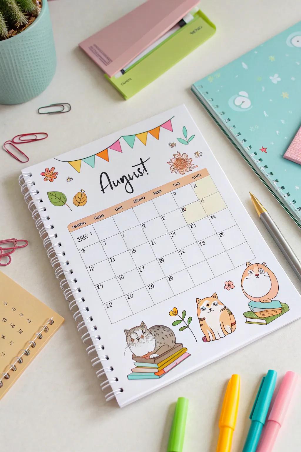 Enhance your calendar's charm with sweet critter illustrations.