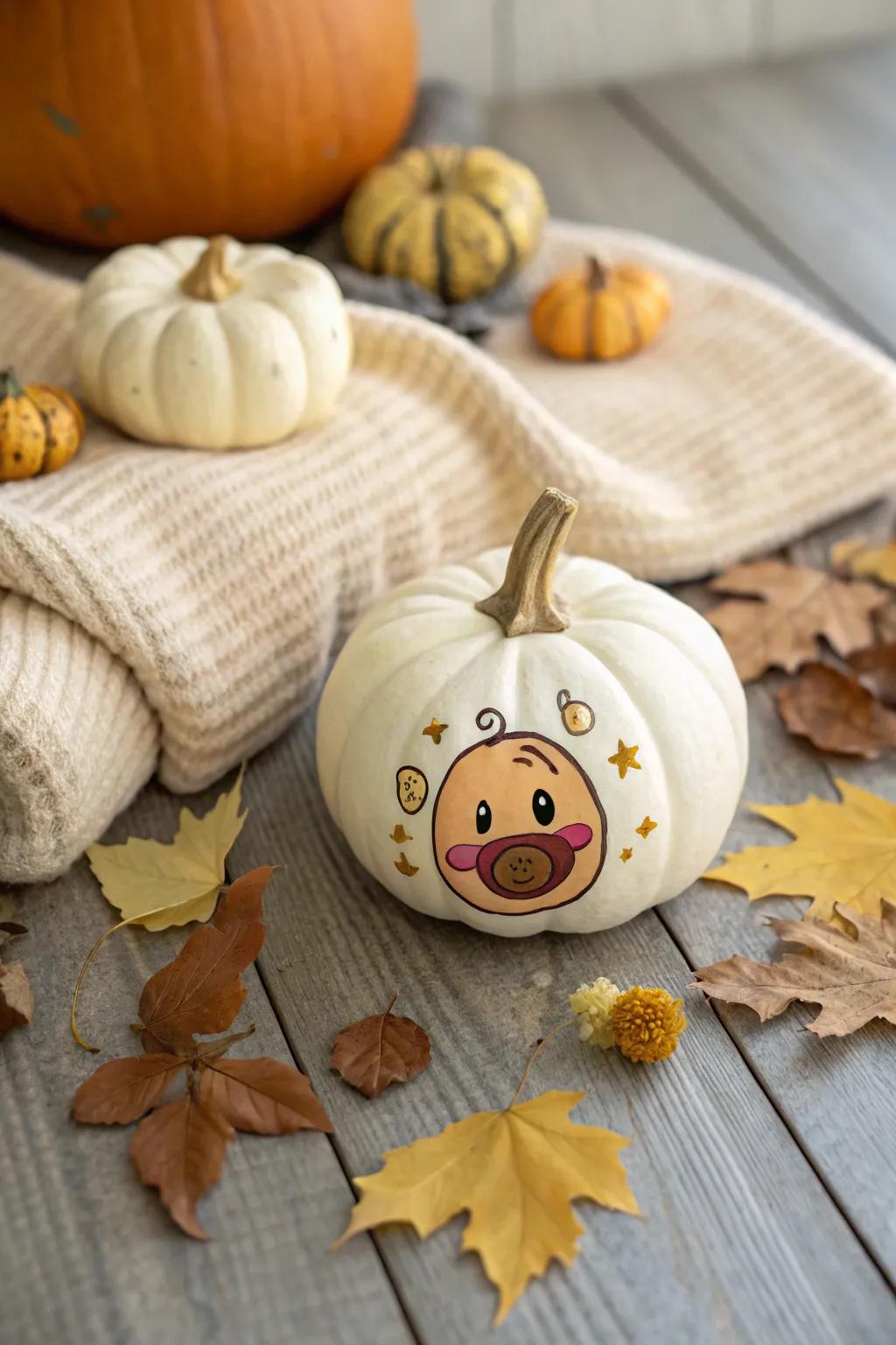 A dummy embellished gourd introduces a playful dimension to your aesthetic.