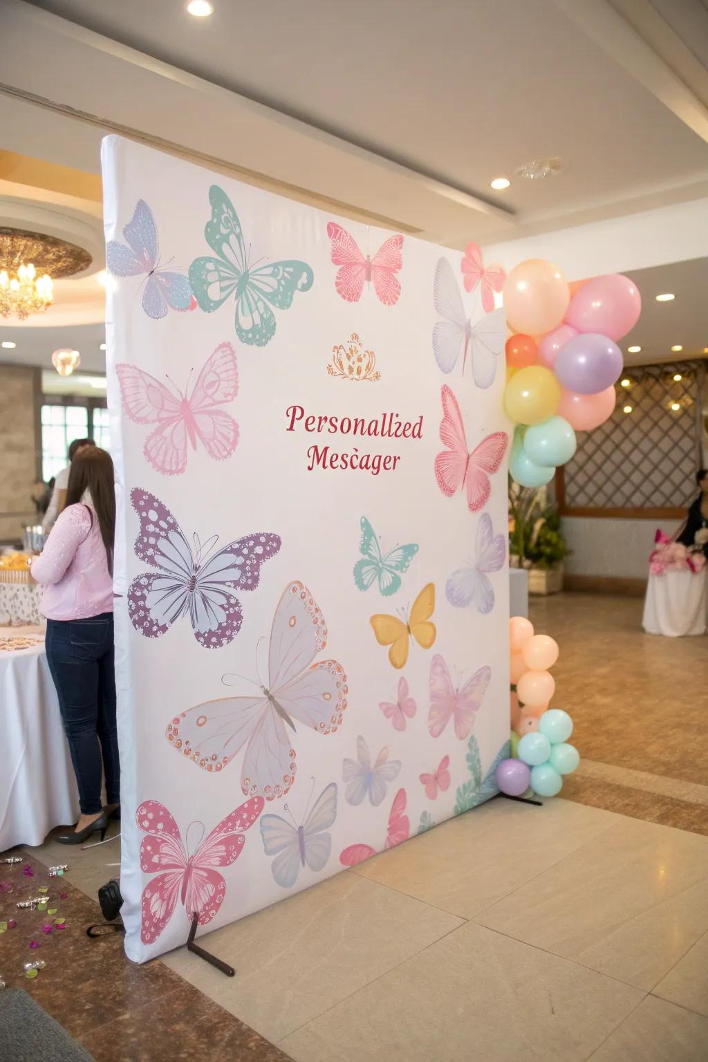 A superbly designed butterfly-themed backdrop suitable for pictures.
