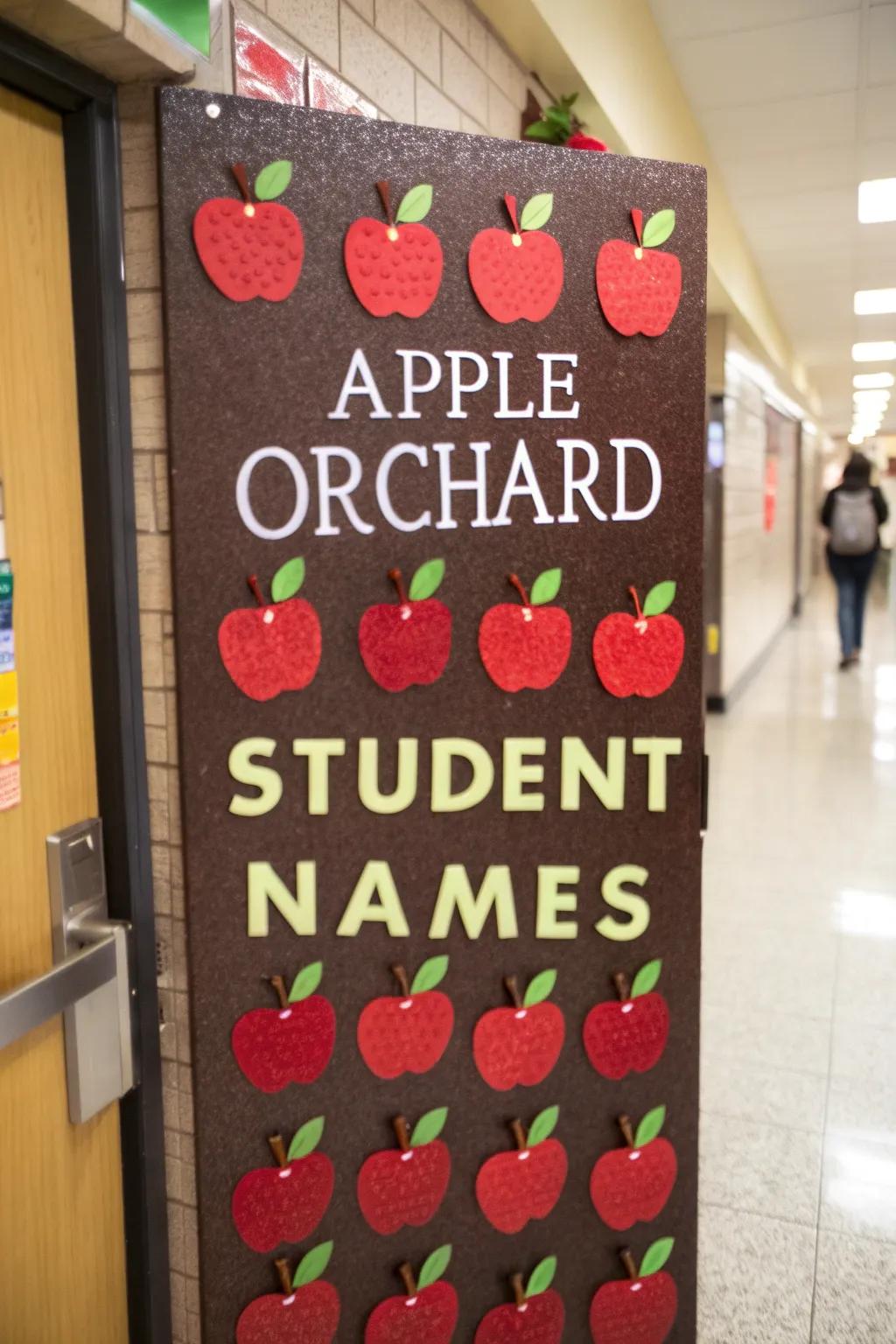 Greet students with a uniquely crafted fruit farm scene featuring personalized apples.