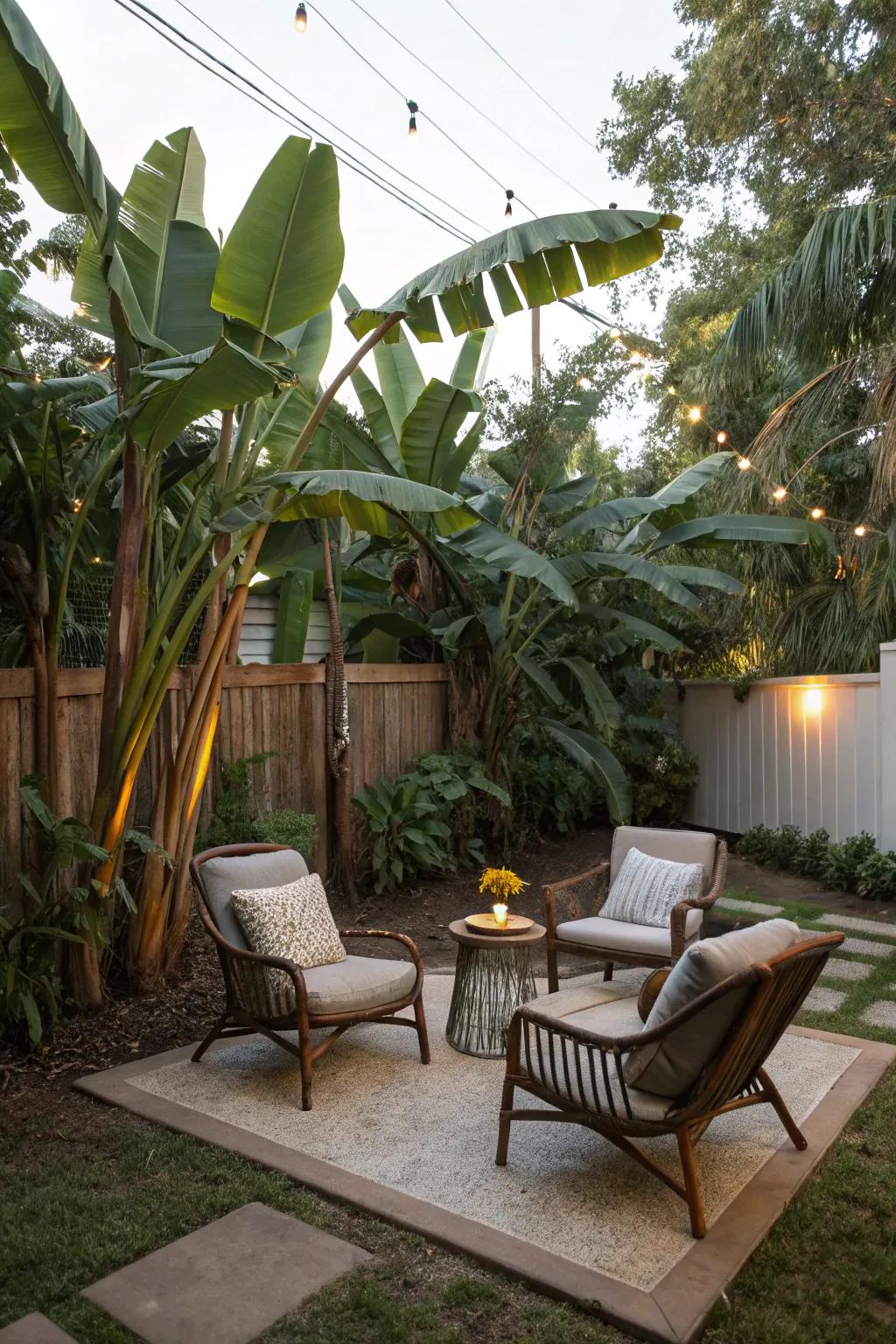 Unwind in a private seating area nestled amongst the richness of tropical fruit trees.