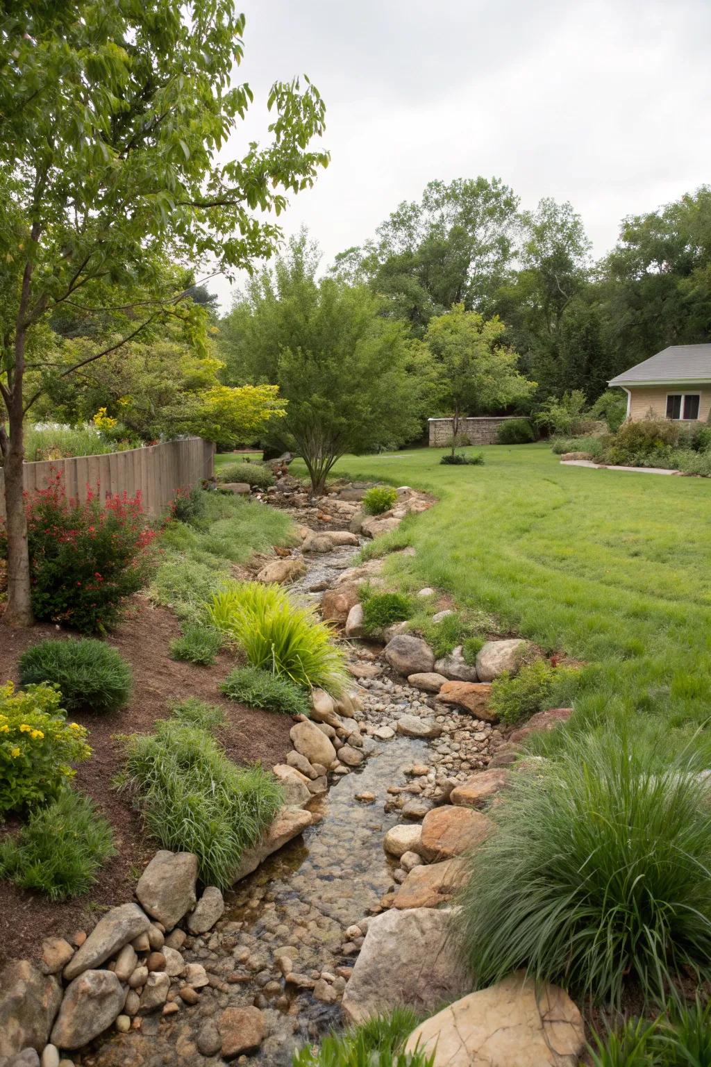 While enhancing aesthetics, dry creek beds also control water flow.