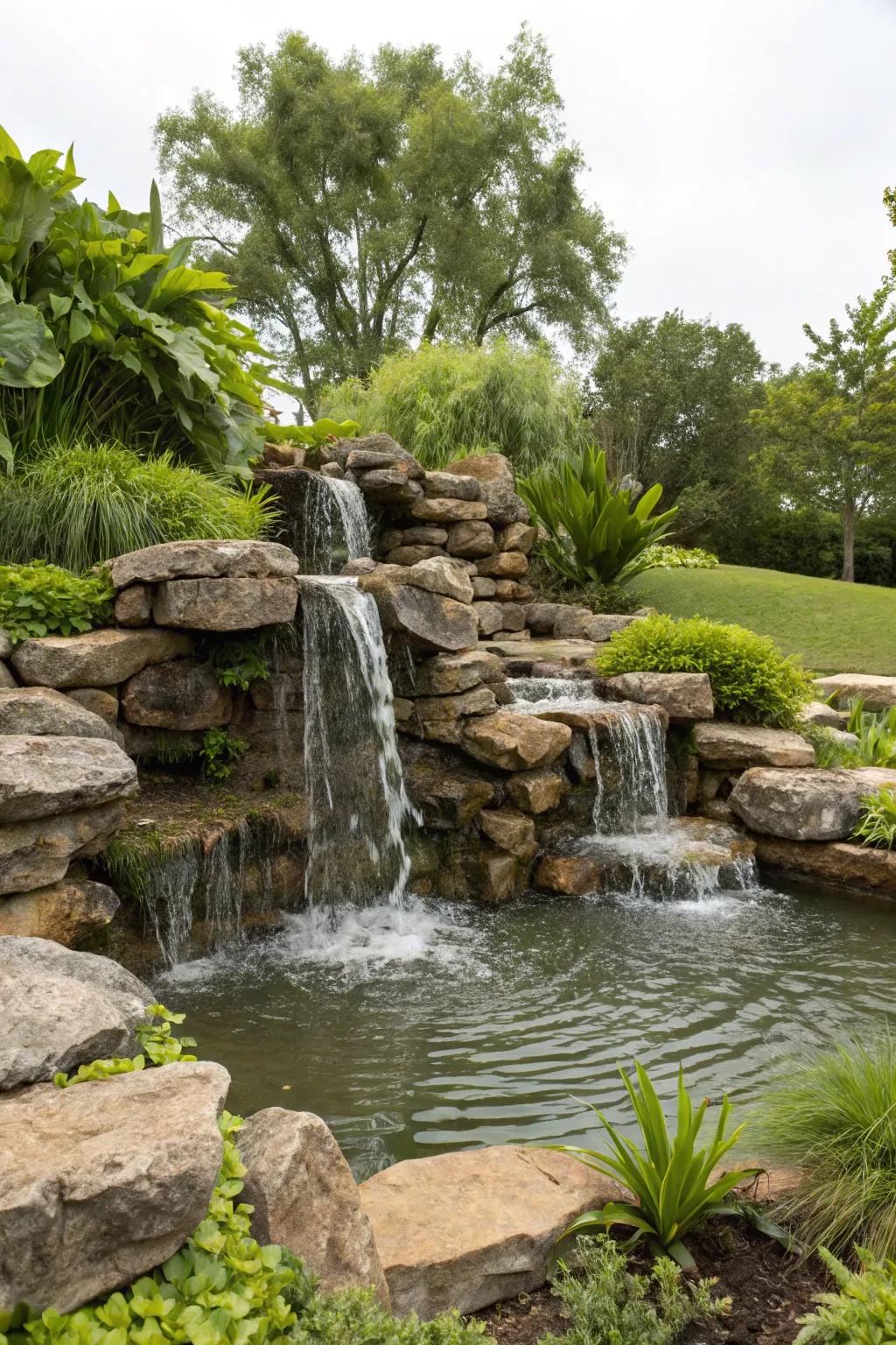 Celebrate nature with a stone falls that invites tranquility to your yard.