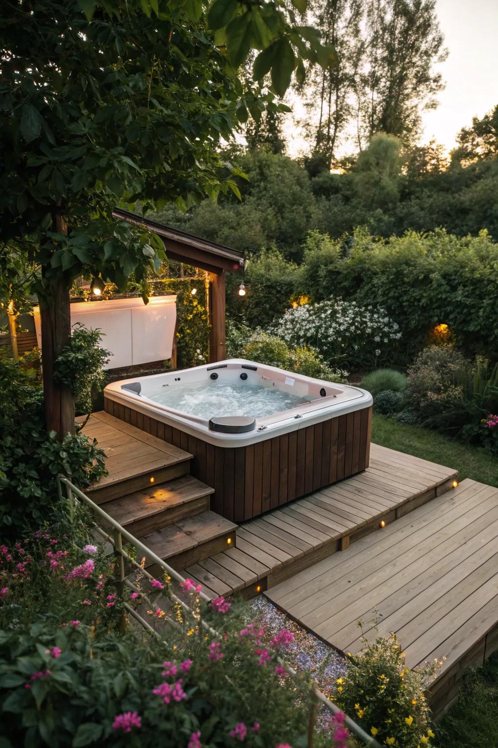 A refined base contributes grace to every hot tub arrangement.