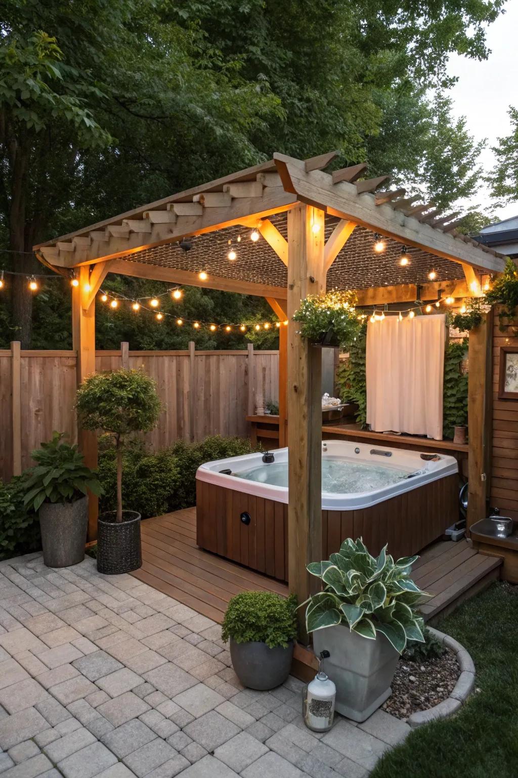 A feature canopy offers both privacy and a stylish setting for your spa.