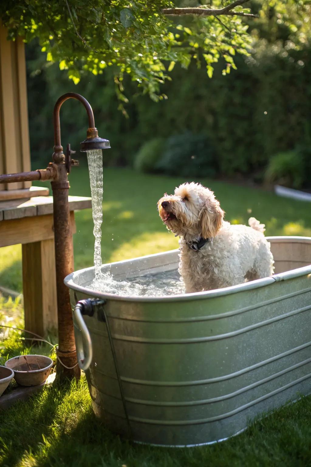Transform your backyard with a rustic dog washing station&mdash;where cleanliness meets playful splashes!