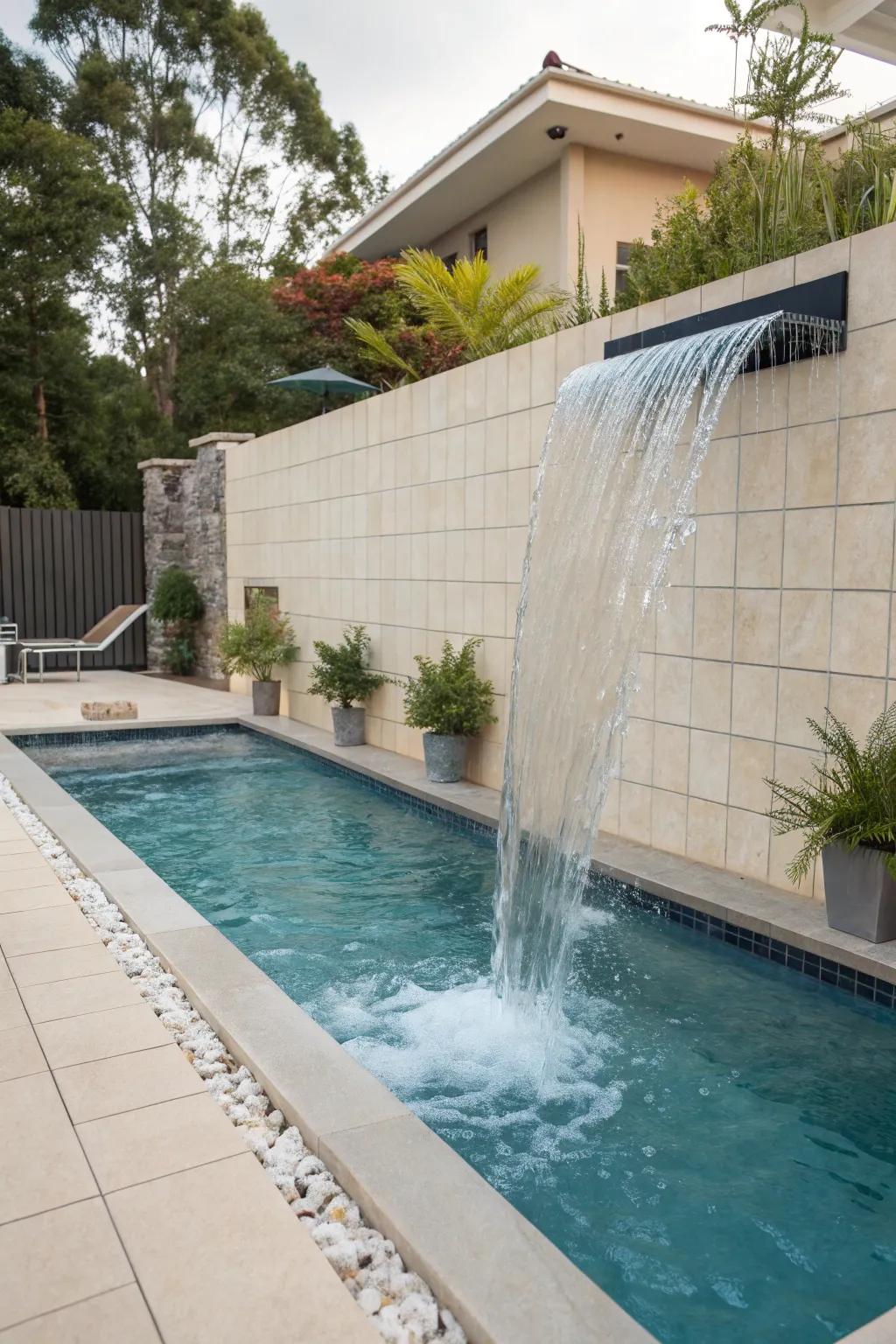 A sheer descent waterfall brings a minimalist and elegant aesthetic.