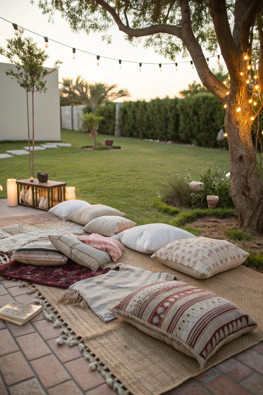 A welcoming and comfortable ground seating layout.