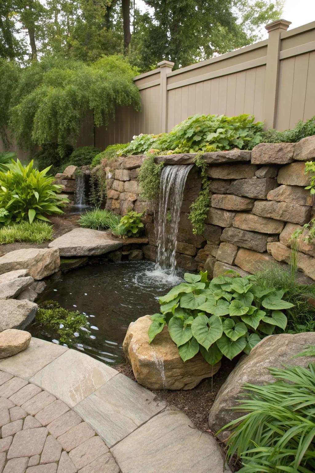 A backyard cascade introduces serenity and allure.