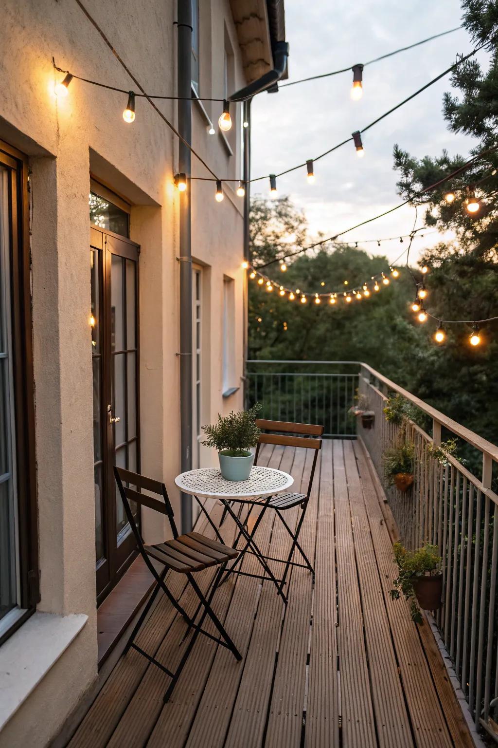 Wood decking provides a cozy and inviting foundation for any balcony setup.