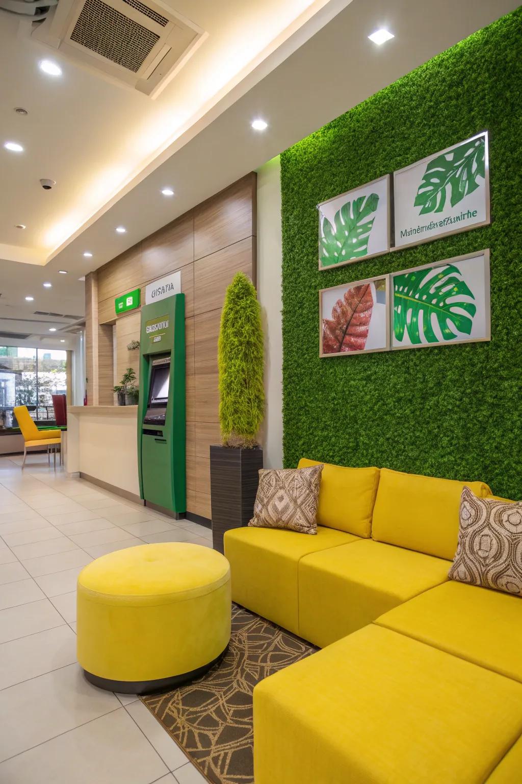 Vivid accents infuse vitality and energy into the bank's aesthetic.