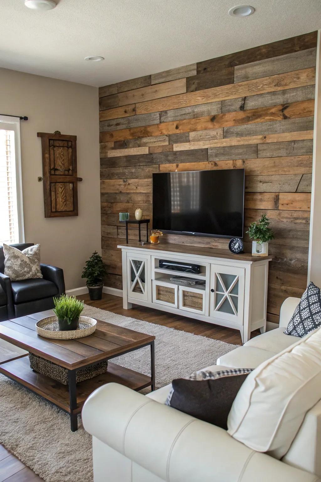 Produce an eye-catching point using a barn timber highlight wall.