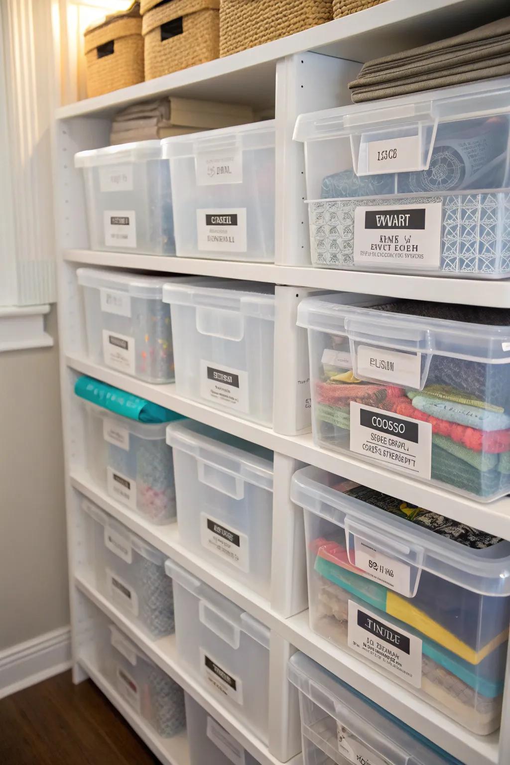 Transparent containers enable effortless visibility and accessibility to your stored goods.