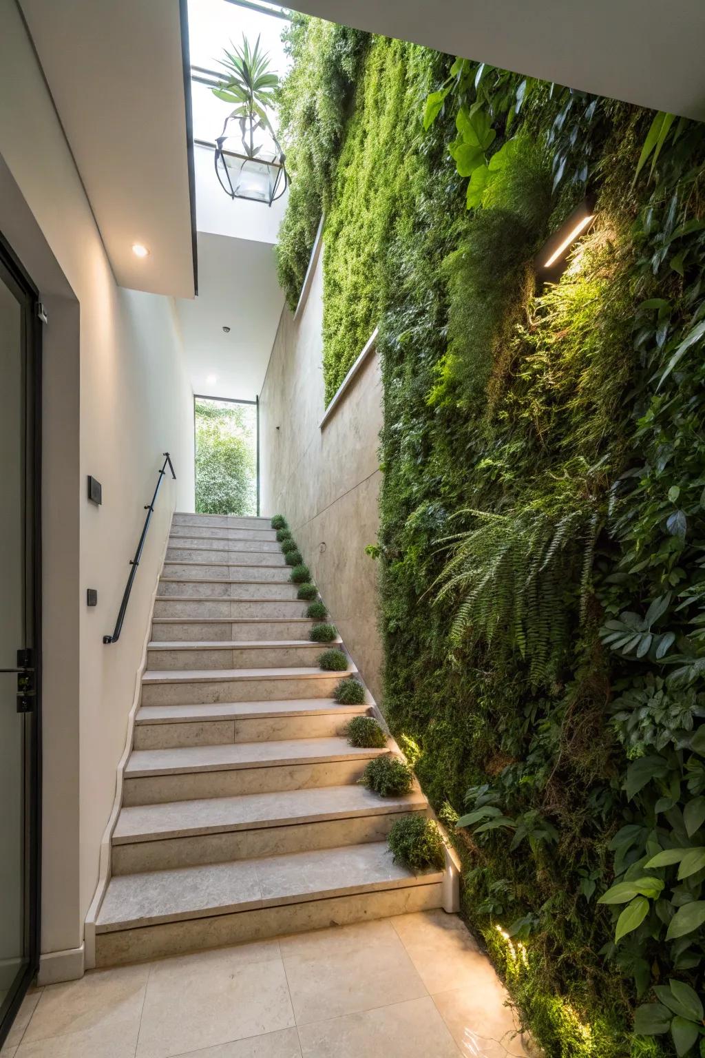 Transform your basement steps into a verdant retreat with a vertical garden.