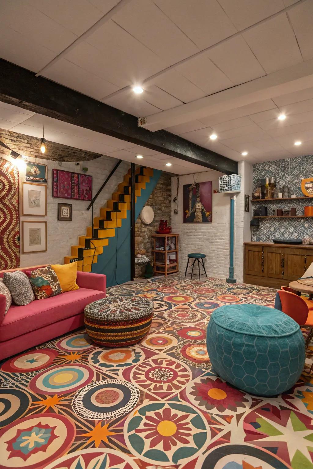 Ornamental vinyl flooring enriches the distinctiveness of your basement.