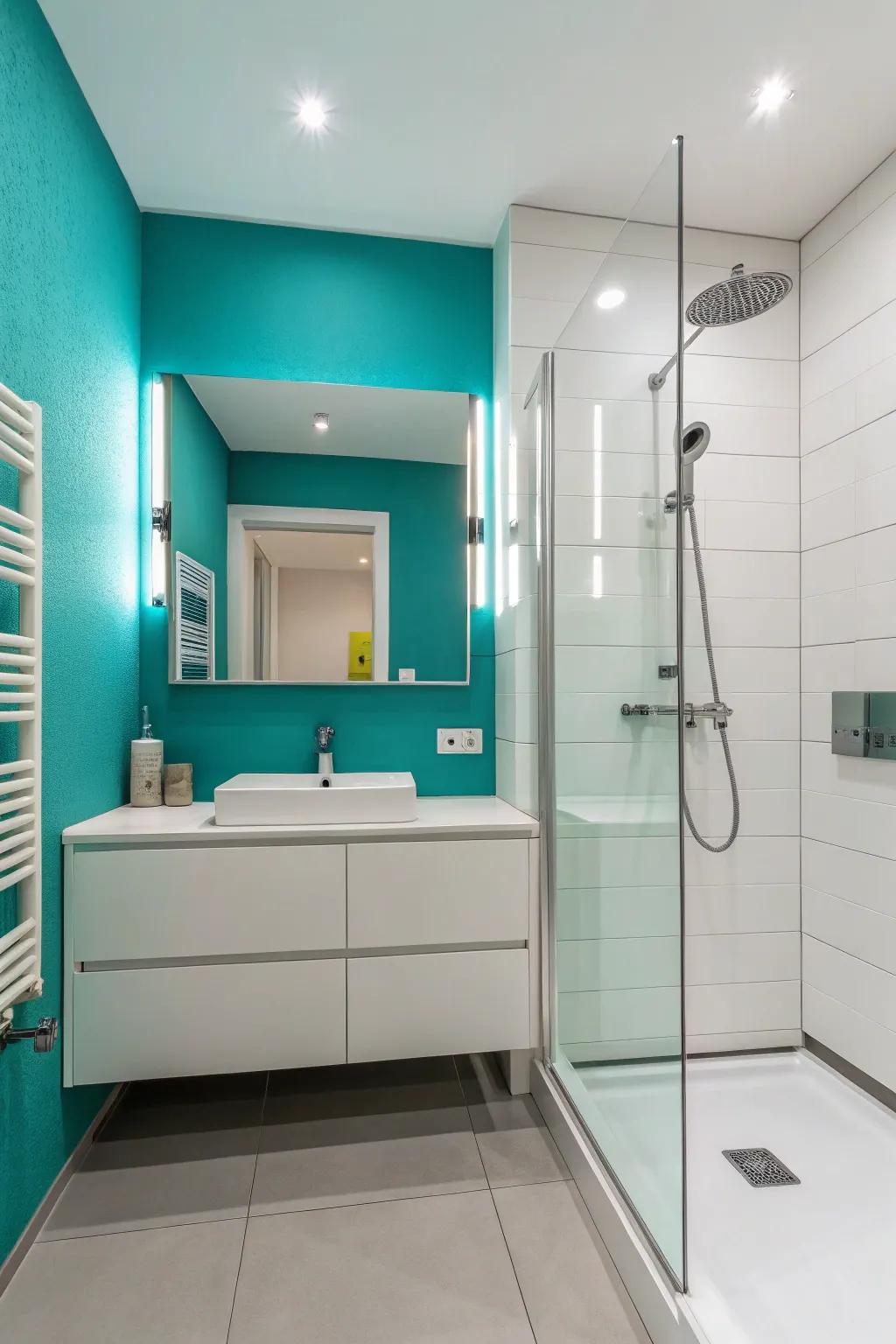 A striking accent wall of color provides a burst of lively energy.