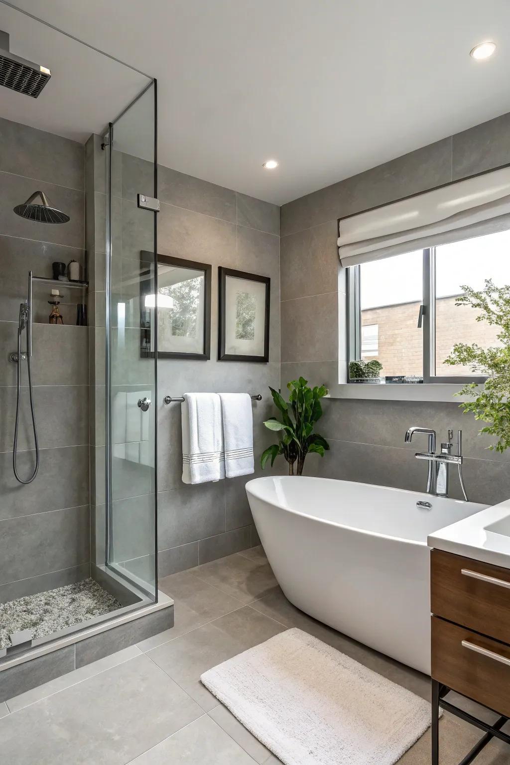 A minimalist bathroom with neutral colors and contemporary design.