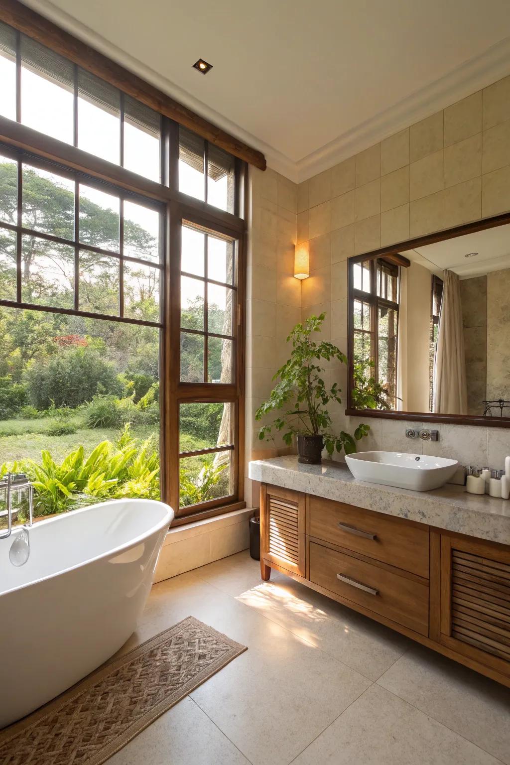 A radiant and spacious bathroom bathed in sunlight.