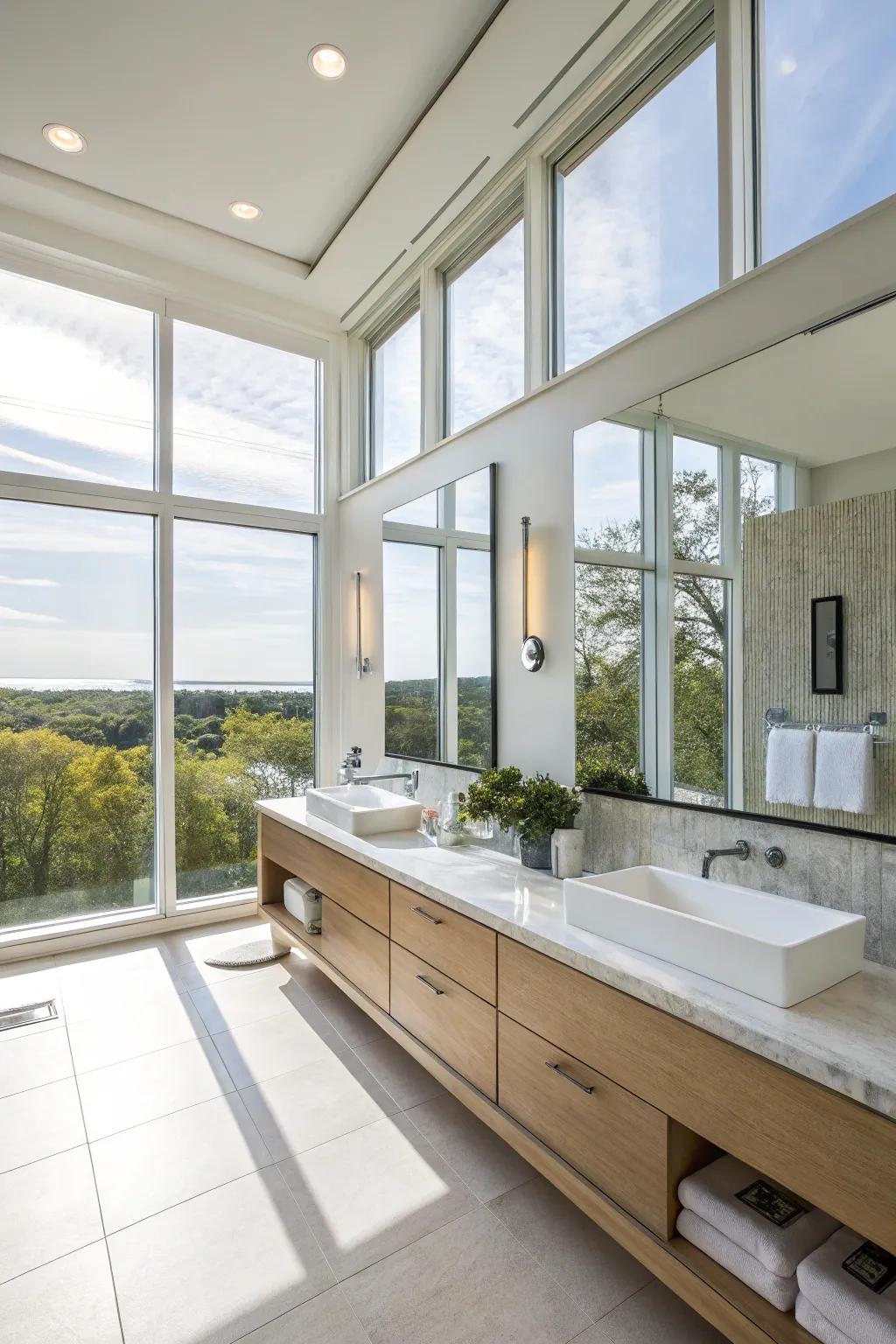 Let the sunshine pour in to fashion a bright, airy bathroom.