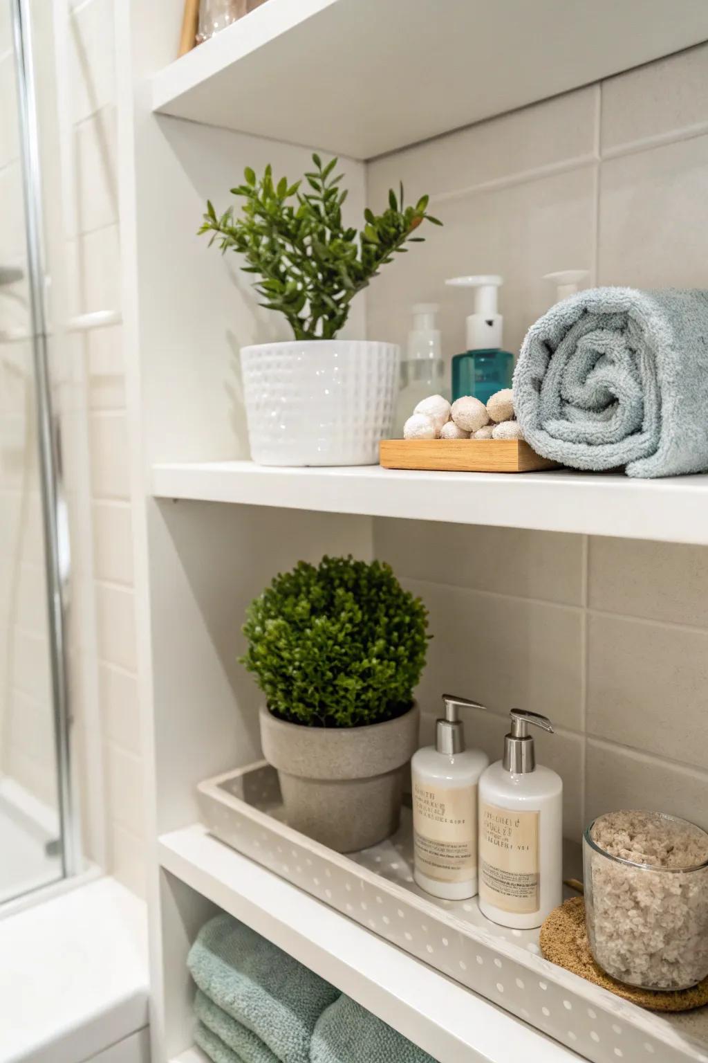 Greenery adds vitality to bathroom environments.