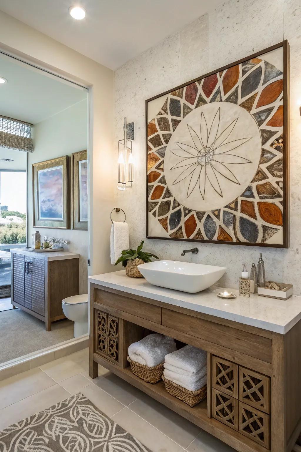 Add personality with striking artwork and elegant mirrors.