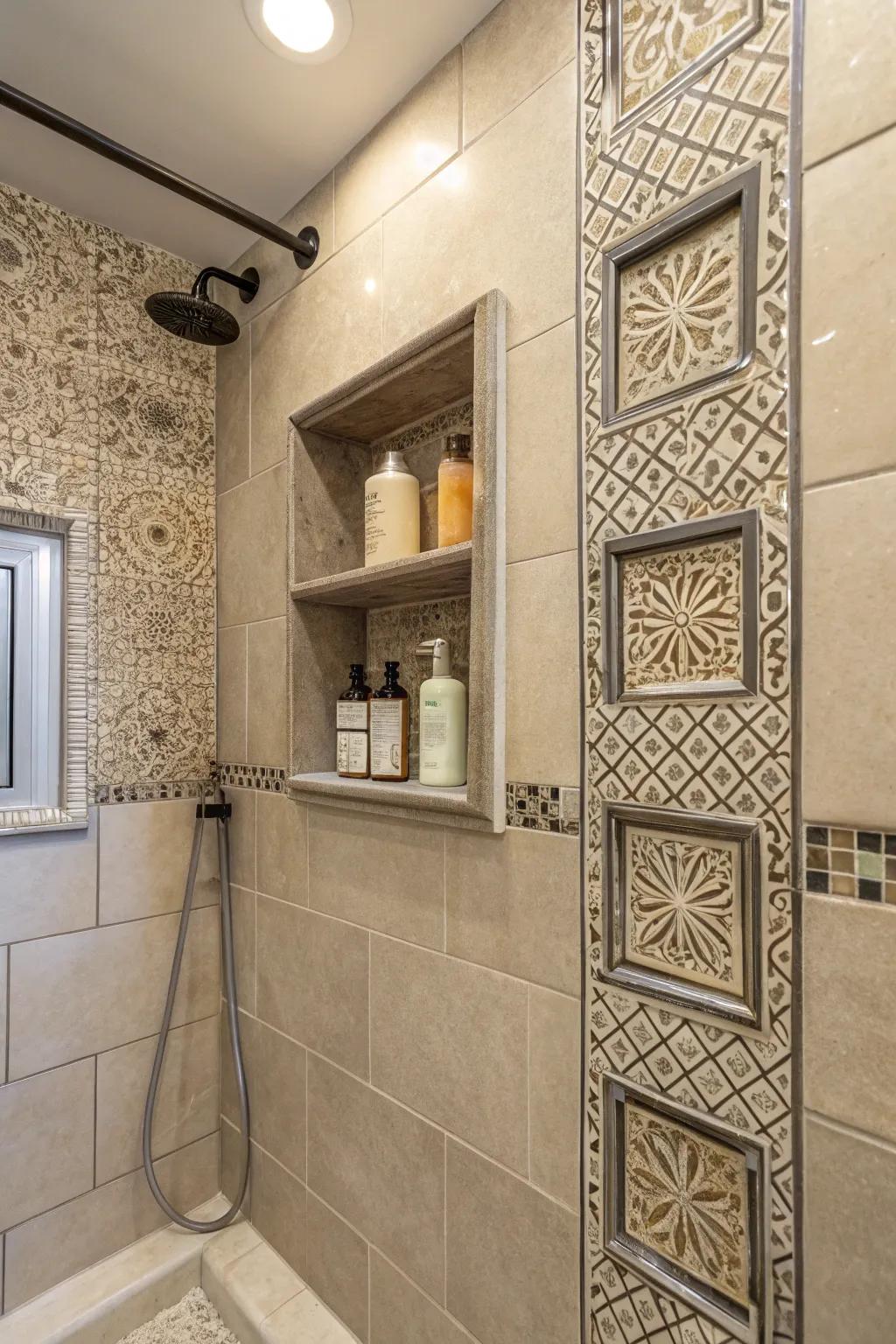 Useful and beautiful, wall cutouts with tile edges improve any shower.