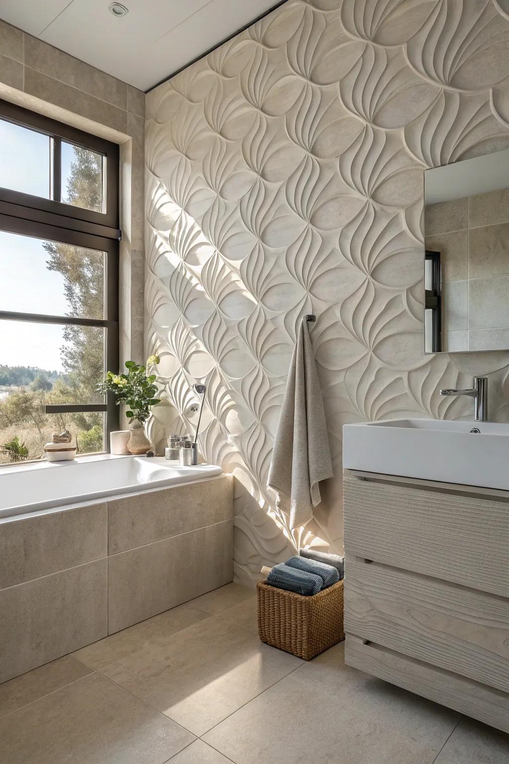Walls brought to life through the use of dimensional, textured tiles.