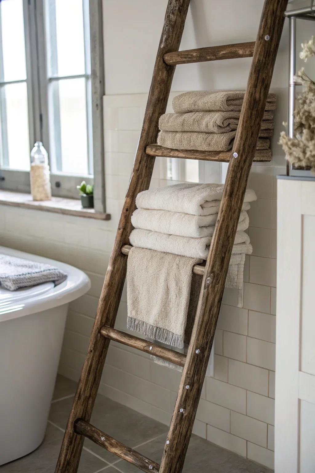 Ladder-style holders combine rustic charm with modern functionality.