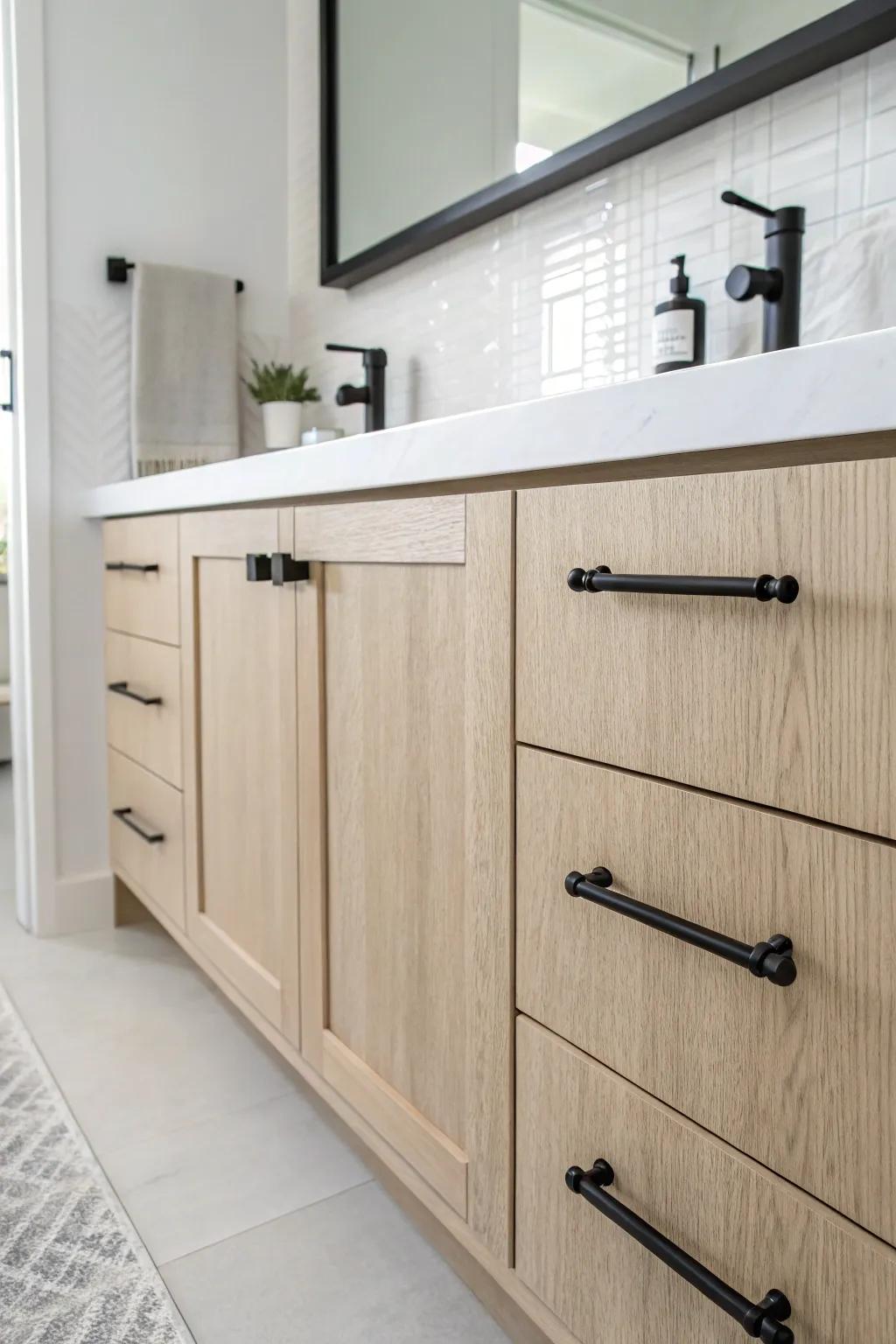 Flat onyx bar handles create a modern and uncluttered appearance.